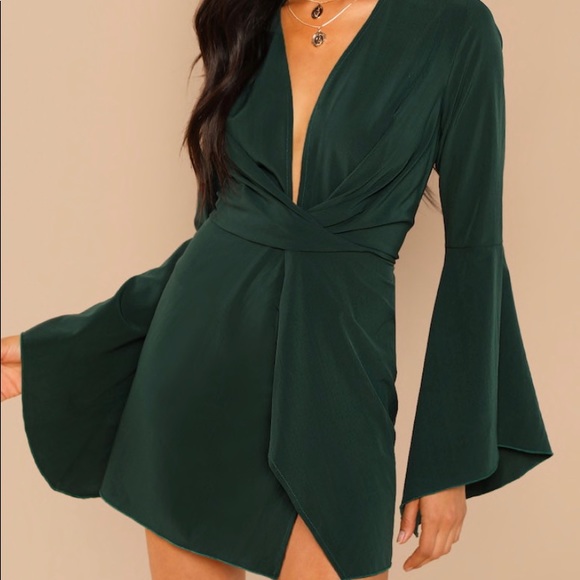 SHEIN Dresses & Skirts - 3/$25 NWOT dark green bell sleeve dress!